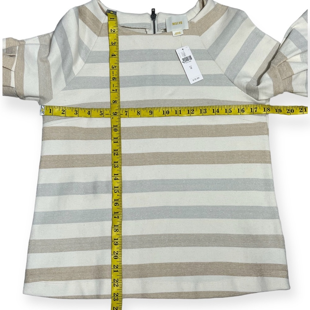 Anthropologie Maeve size M cream Striped Ruffled-Sleeve Helsa Top - Picture 6 of 12